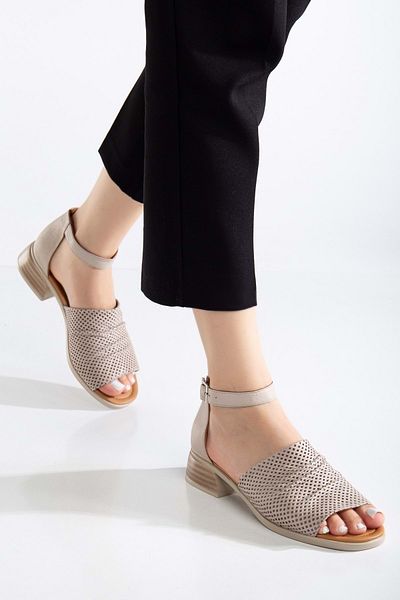 ANALİN SHOES Sandale de damă din piele naturală cu curea groasă cu toc mic - gri argintiu