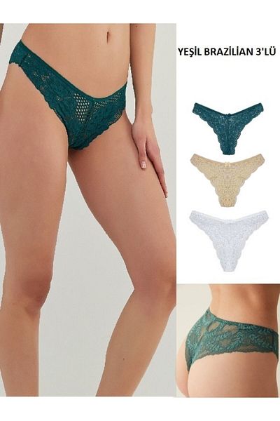 GECKO COLLECTION Chiloți de damă din dantelă braziliană gecko 3 buc