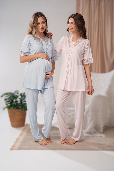 Pelin Set de pijamale de maternitate din 3 piese pentru femei, cu dungi jacquard