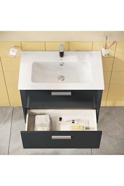 VitrA 66102 Mia Banyo Dolabı Seti Çekmeceli, Ayaklı, 70 cm, Antrasit