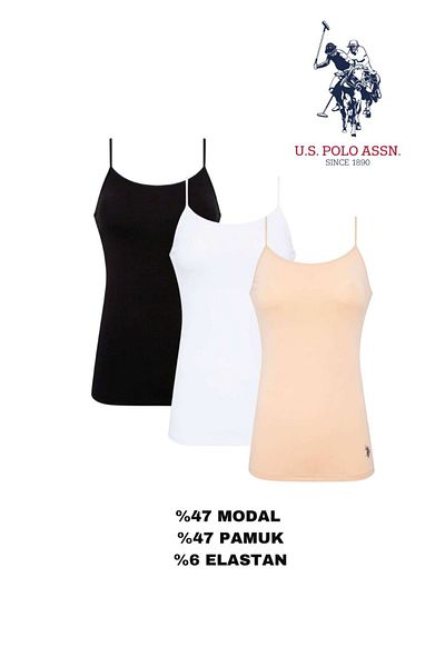 U.S. Polo Assn. Дамски, Лицензиран, USPA, Базов, Черно-Бял-Кожа, 47% Модал 47% Памук, Комплект от 3 потника