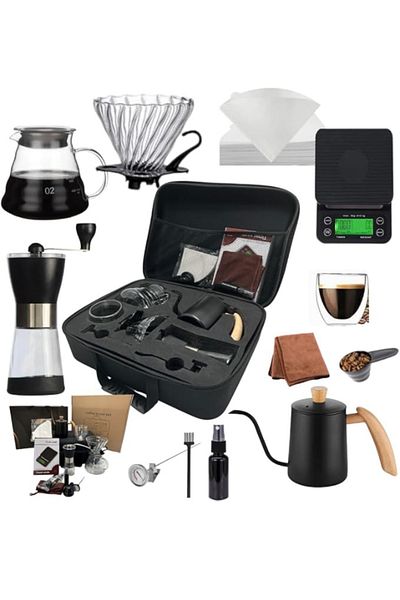 DOPPİO DOPPIO 12 Pcs V60 Premium Pour Over Manual Coffee Maker with Manual Grinder Dripper Set