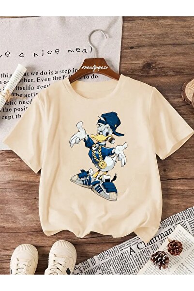 oneagılyazı Детска тениска Уголемен с с принт на рапъра Доналд Дък