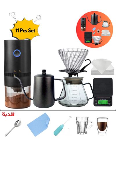 DOPPİO DOPPIO 11 Pcs V60 Premium Pour Over Manual Coffee Maker with Manual Grinder Dripper Set