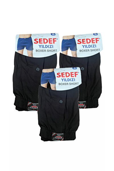 DONLİZZA Mother of Pearl Star Men's Boxer Short Black 3 Pieces