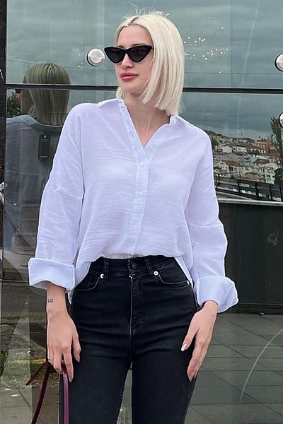 Madmext Dámská košile White Muslin Fabric Basic Mg1660