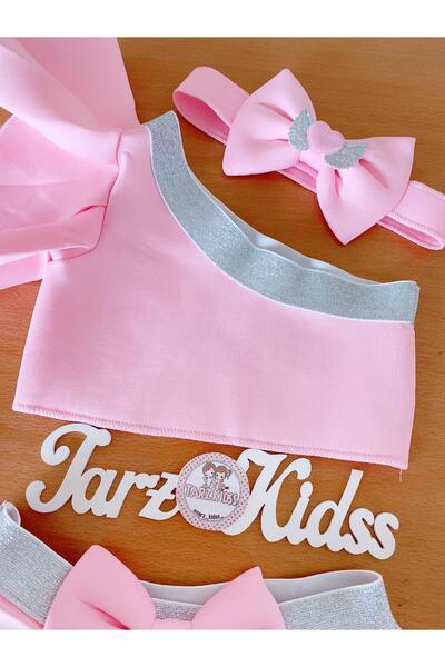 EBRU ÖZÖRGÜCÜ Kız çocuk fırfır kollu 4  parça  etek , body , bandana ve  çorap  takım