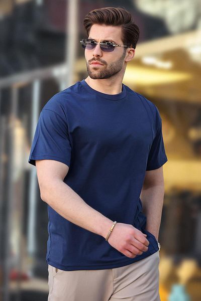 Madmext Ανδρικό μπλουζάκι Navy Blue Overfit E7130