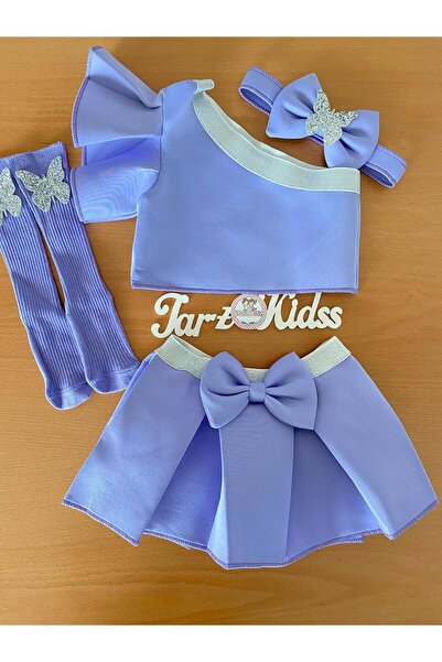 EBRU ÖZÖRGÜCÜ Kız çocuk fırfır kollu 4  parça  etek , body , bandana ve  çorap  takım