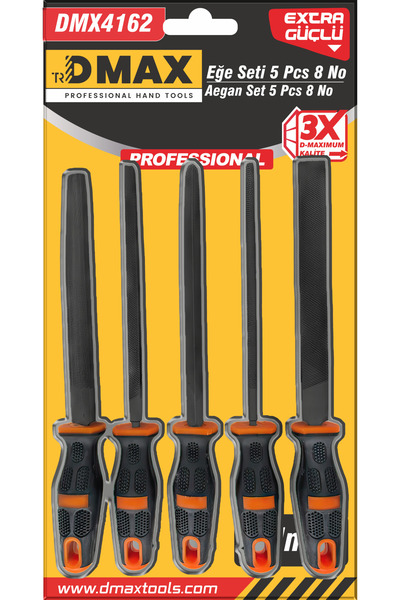 Worldtec 5 Li Eğe Seti Büyük Boy Eğeleme Seti 30 cm Balık Sırtı, Oval , Düz, Kare, Üçgen Takım Seti 8 ınch