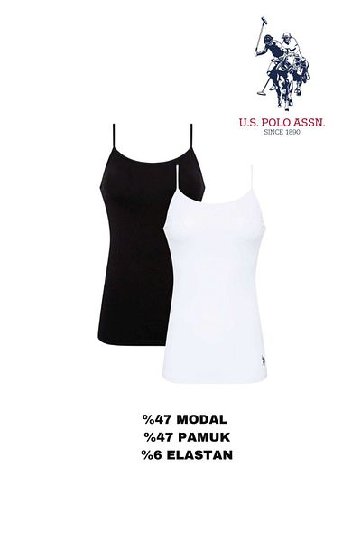 U.S. Polo Assn. قميص داخلي نسائي USPA أساسي أسود-أبيض 47% مودال 47% قطن قطعتين