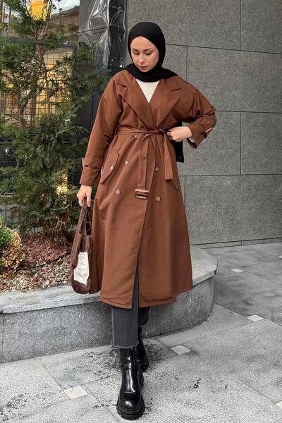 lamelif.com Kol Kemer Detaylı Trenç Acı Kahverengi