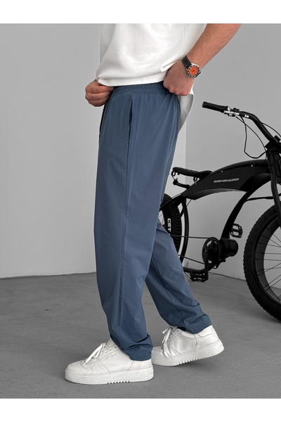 BYBASICMAN Петролно сини панталони от еластична парашутна материя KE-5052