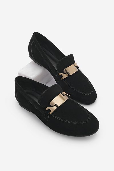 Marjin Mocasini de dama din piele intoarsa neagra - pantofi cu catarama si pantofi casual