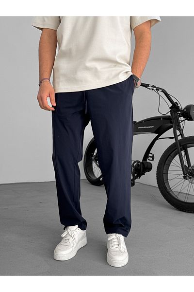 BYBASICMAN Navy Blue Lycra Parachute Fabric Baggy Trousers Ke-5052