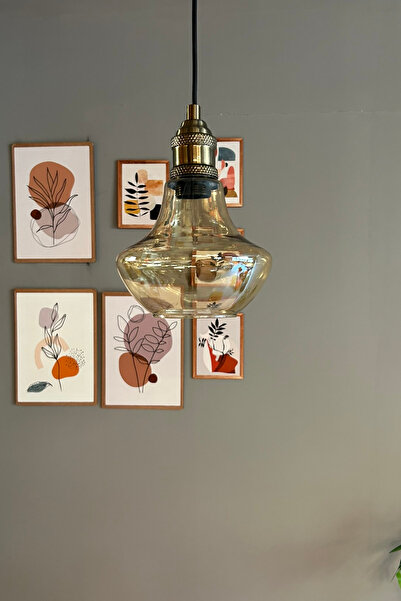 Bamyum Melk Cam Eskitme Tekli Avize Lale Başlık Retro Sarkıt Lamba Restoran S...