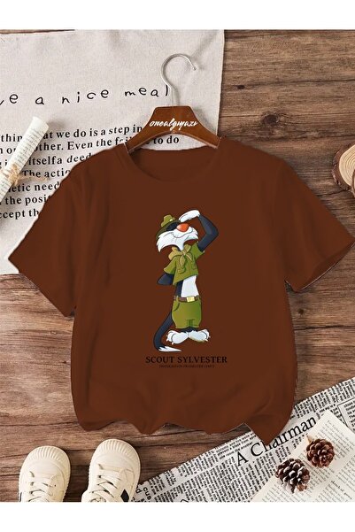 oneagılyazı تي شيرت كبير الحجم مطبوع عليه كشاف سيلفستر للأطفال