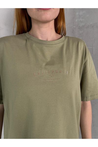 Cappmoda T-903 Χακί Καλιφόρνια με ανάγλυφο κείμενο με στάμπα casual βαμβακερό μπλουζάκι