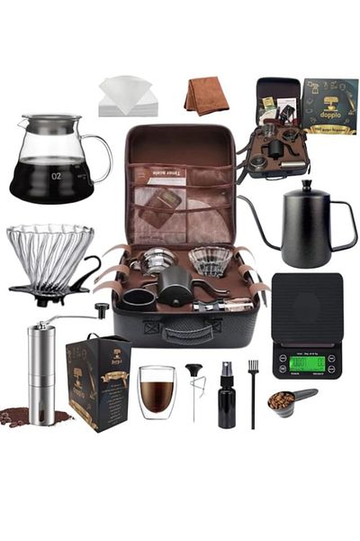 DOPPİO DOPPIO 12 Pcs V60 Premium Pour Over Manual Coffee Maker with Manual Grinder Dripper Set