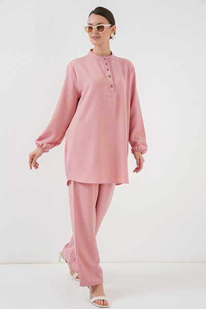 Bigdart Pink 6678 Linen Tunic and Pants Double Set