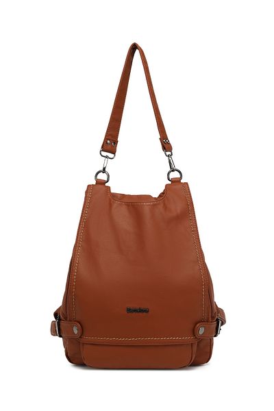 Getcho Beltran Women's Tan Multi-Eye Double Strap Backpack and Shoulder Bag with Laptop Compartment Washed Leather