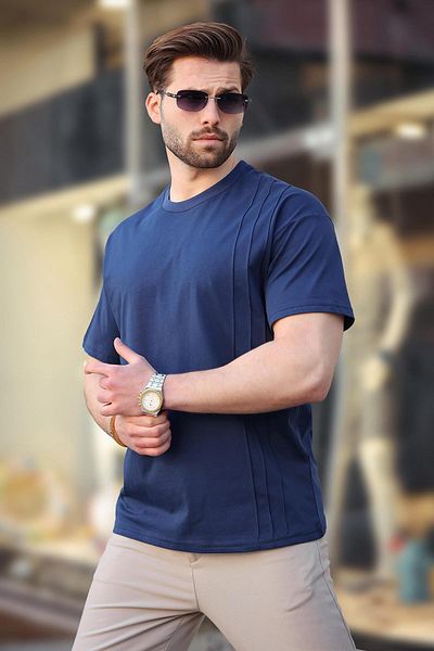 Madmext Ανδρικό μπλουζάκι Navy Blue Overfit E7130