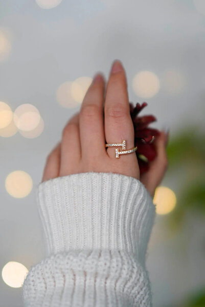 The Collection Set of 2 Zircon Stone Chain and t Model Gold Adjustable Women's Ring Set (2 Rings)