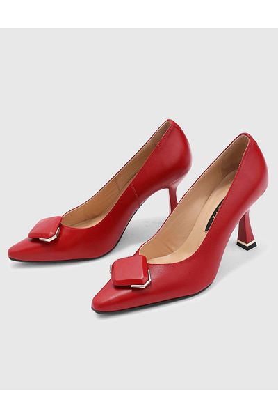 İLVİ Busato Genuine Leather Women's Burgundy Heeled Shoes