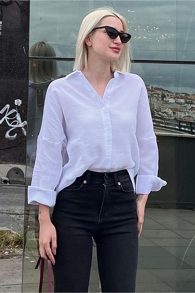 Madmext Dámská košile White Muslin Fabric Basic Mg1660