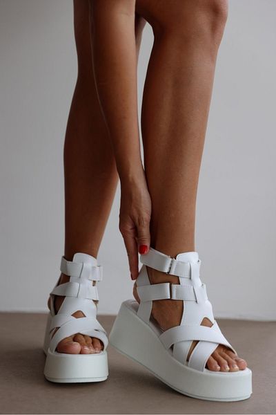 selinshoes Belinda Women's Wedge Heeled Velcro Shoes - White
