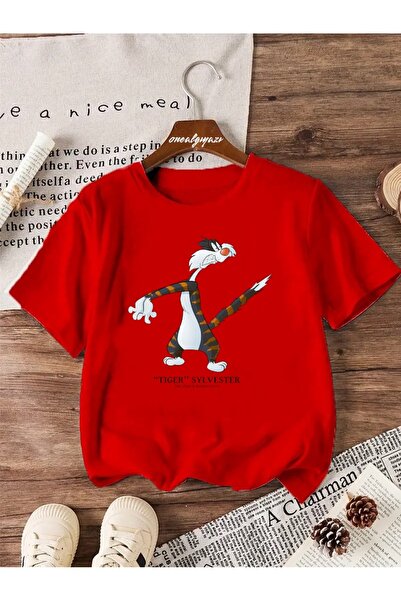 oneagılyazı تي شيرت كبير الحجم مطبوع عليه نمر سليفيستر للأطفال