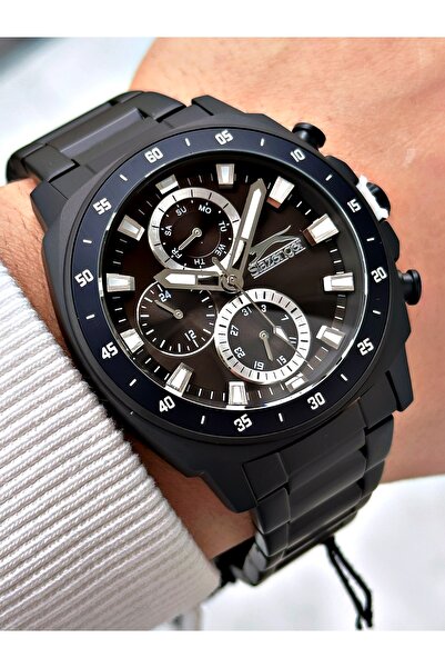 Slazenger Fonksiyonları Aktif Siyah Renk Çelik Kordon 5 ATM Suya Dayanıklı Er...