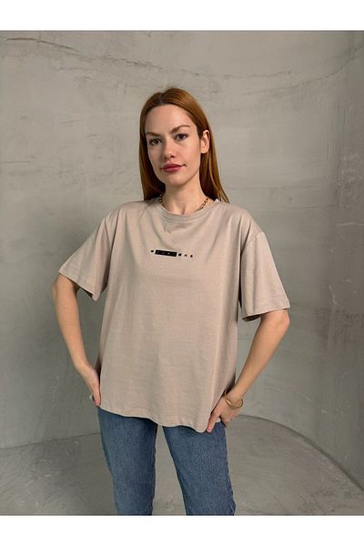 Cappmoda T-901 Mink Russian Written Injection Printing Crew Neck Tshirt