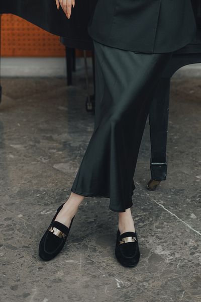 Marjin Mocasini de dama din piele intoarsa neagra - pantofi cu catarama si pantofi casual
