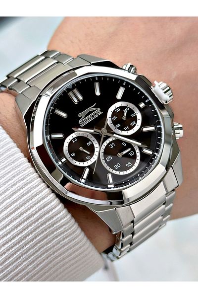 Slazenger Function Silver-Black Color Steel Cord 5 Atm Water Resist Men Wrist Watch 2388.01