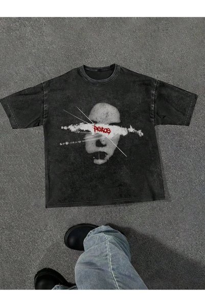 bellanova Erkek Antrasit Özel Yıkamalı Kumaş Oversize Tshirt
