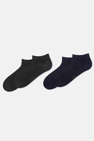Dagi Anthracite-Navy Blue Men's 2-Piece Striped Bamboo Booties Socks