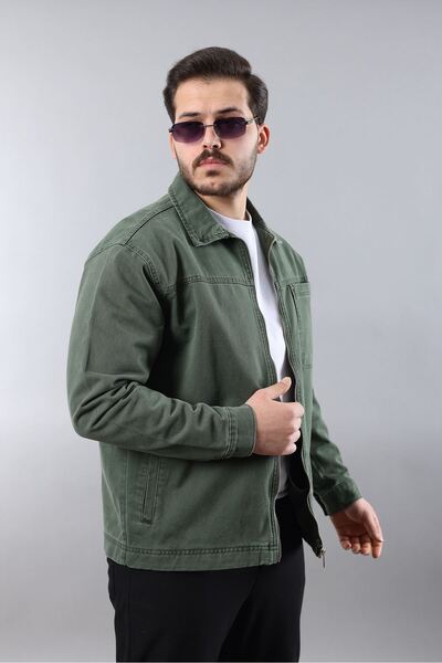 LTC Jeans Ανδρικό τζιν μπουφάν με φερμουάρ, αθλητικό μοντέλο χακί κανονικής εφαρμογής