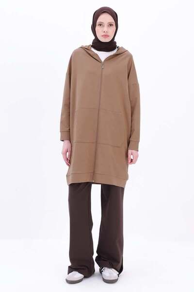 ALLDAY Mink-Hooded Zippered Sweat Cardigan