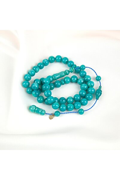 LapisDo Squeezing Amber Stick Sphere Cut 10mm Rosary - Turquoise