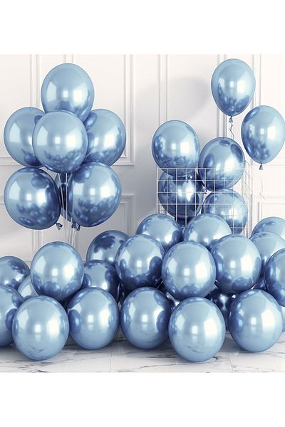 VIP Balon Set of 50 12 Inch Light Blue Chrome (Mirrored) Balloons – Shiny, Stylish and Helium Matched Party Balloons