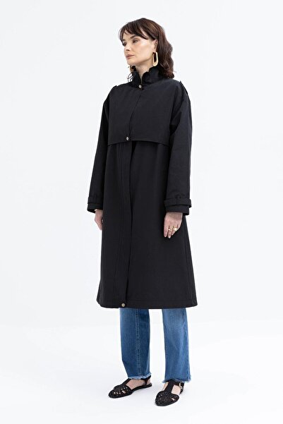 ALLDAY Siyah-Cepli Rüzgarlıklı Trençkot