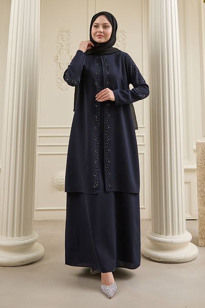 InStyle Περλέ Λεπτομέρεια Σκούρο Ναυτικό Μπλε Abaya