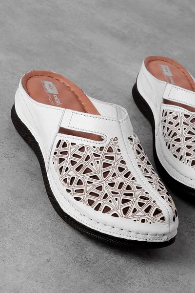 Lal Shoes & Bags Papuci cu toc cu pană Faroser din piele naturală pentru femei - alb