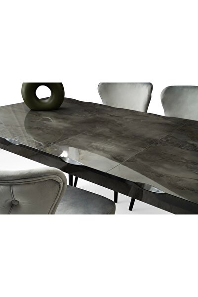 Evistro Ortadan Açılır Kütük Büyüyen 80x130cm Gri Ahşap Salon Yemek Masa Sandalye Takımı 4 Siesta Sandalyeli