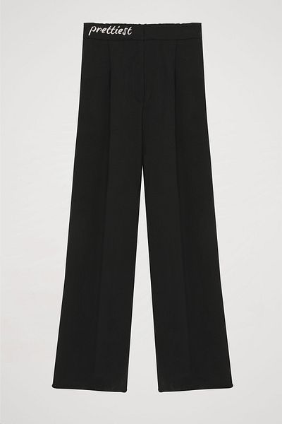 Quzu Waist Printed Wide Leg Trousers Black