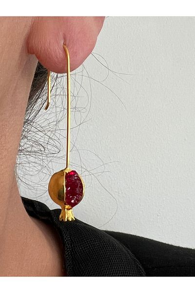 tones official Sunshine-Newyear-Blessing-Blessing-New Year-Vintage-Ethnic Red Pomegranate Earrings
