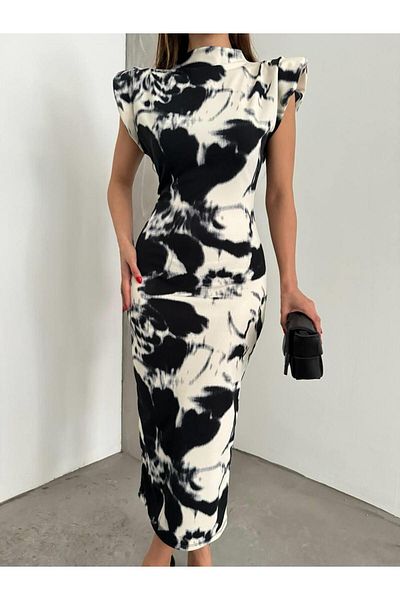 Irmak Kerekli Rochie de damă cu model cu gât rotic negru - 12271