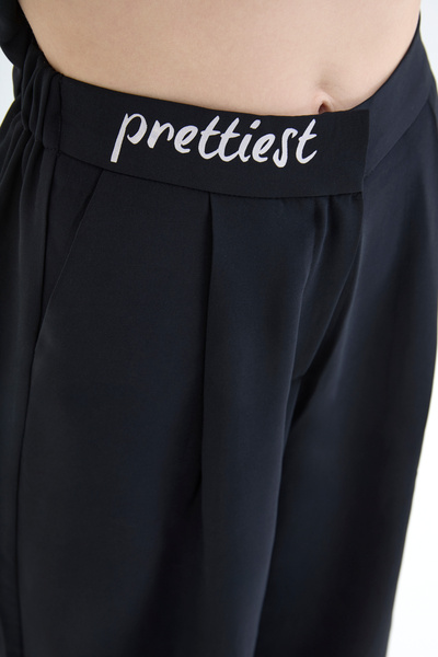 Quzu Waist Printed Wide Leg Trousers Black