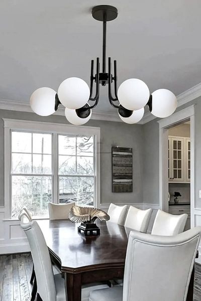 Uçar Modern Idil White Closed Glass Black Case L 6-Piece Living Room Six-Piece Chandelier